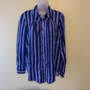 Anthropologie Maeve Blue Striped Button Down Shirt, Size Small